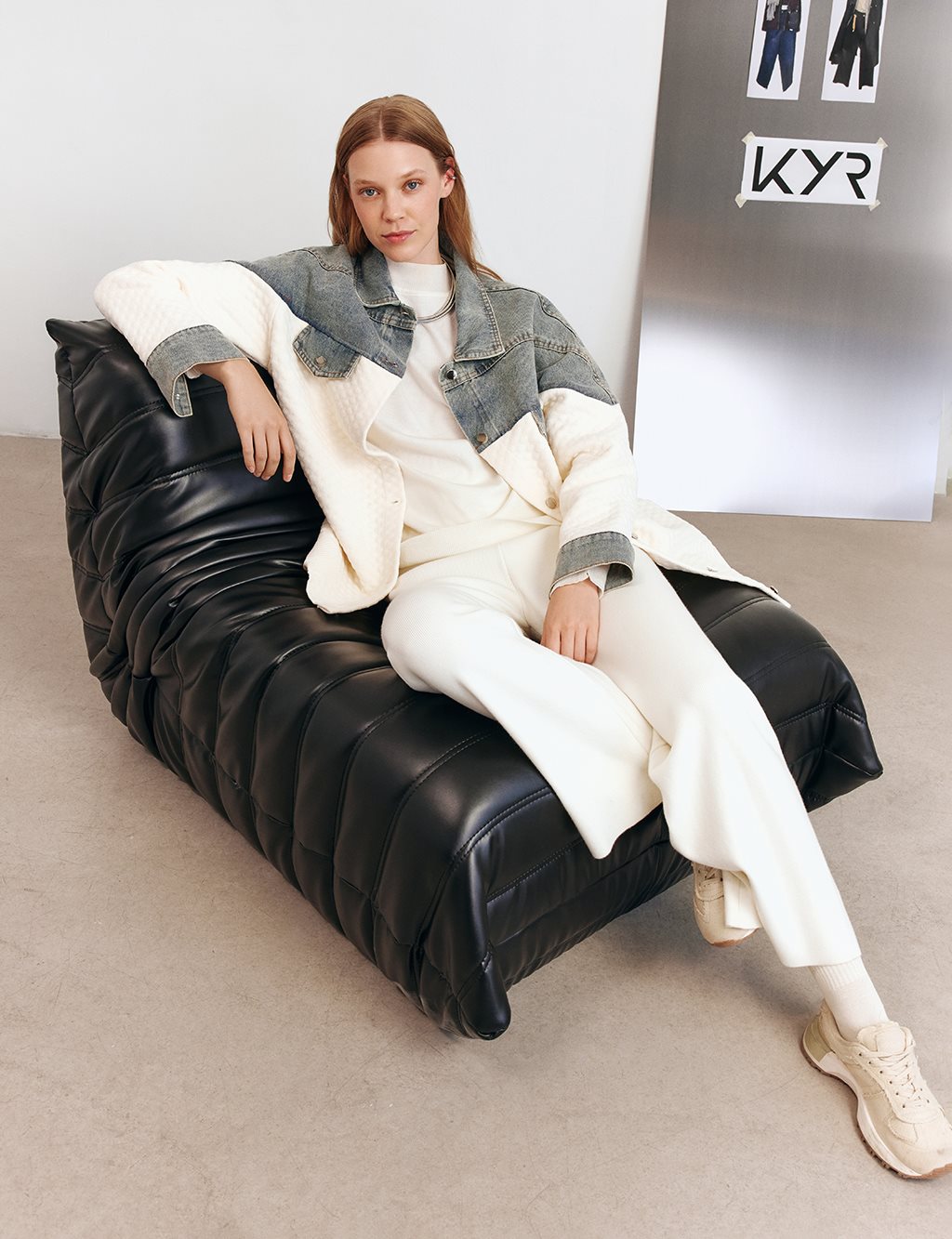 Denim-Trimmed Jacket Cream 