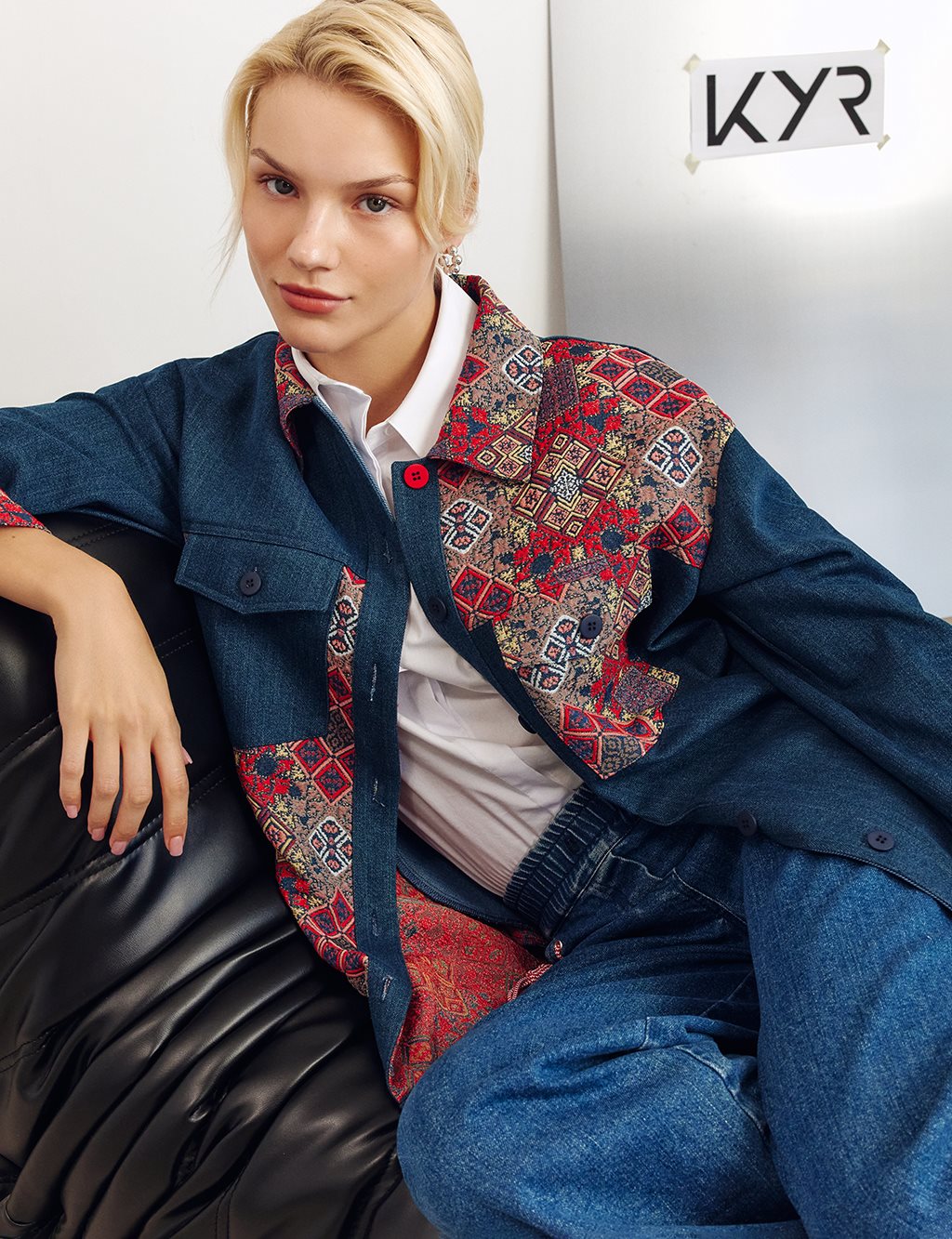 Patterned Denim Jacket Indigo