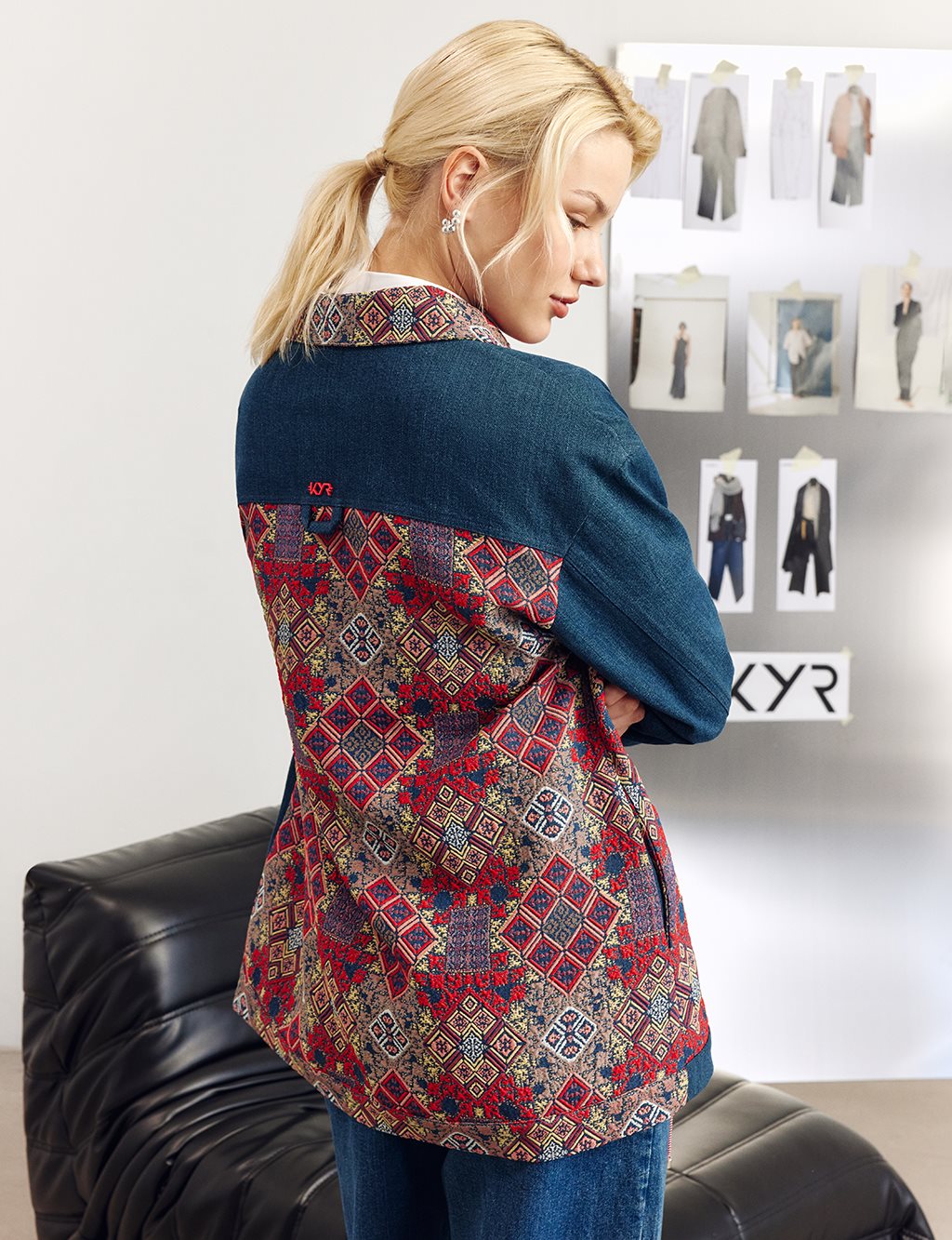 Patterned Denim Jacket Indigo
