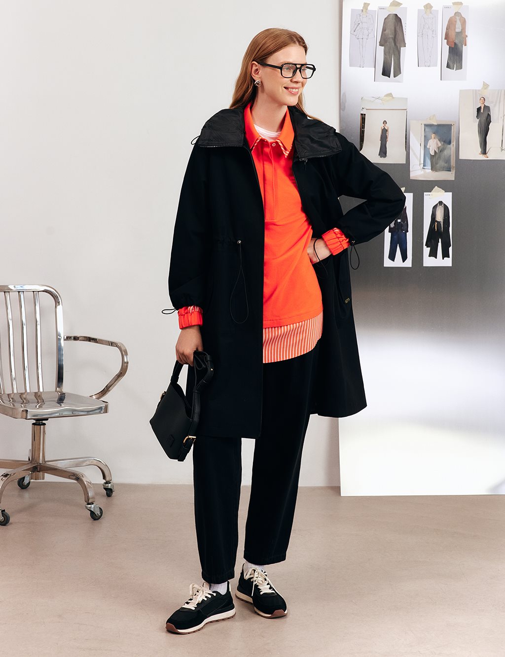 Layered Shirt Collar Garnished Tunic in Coral