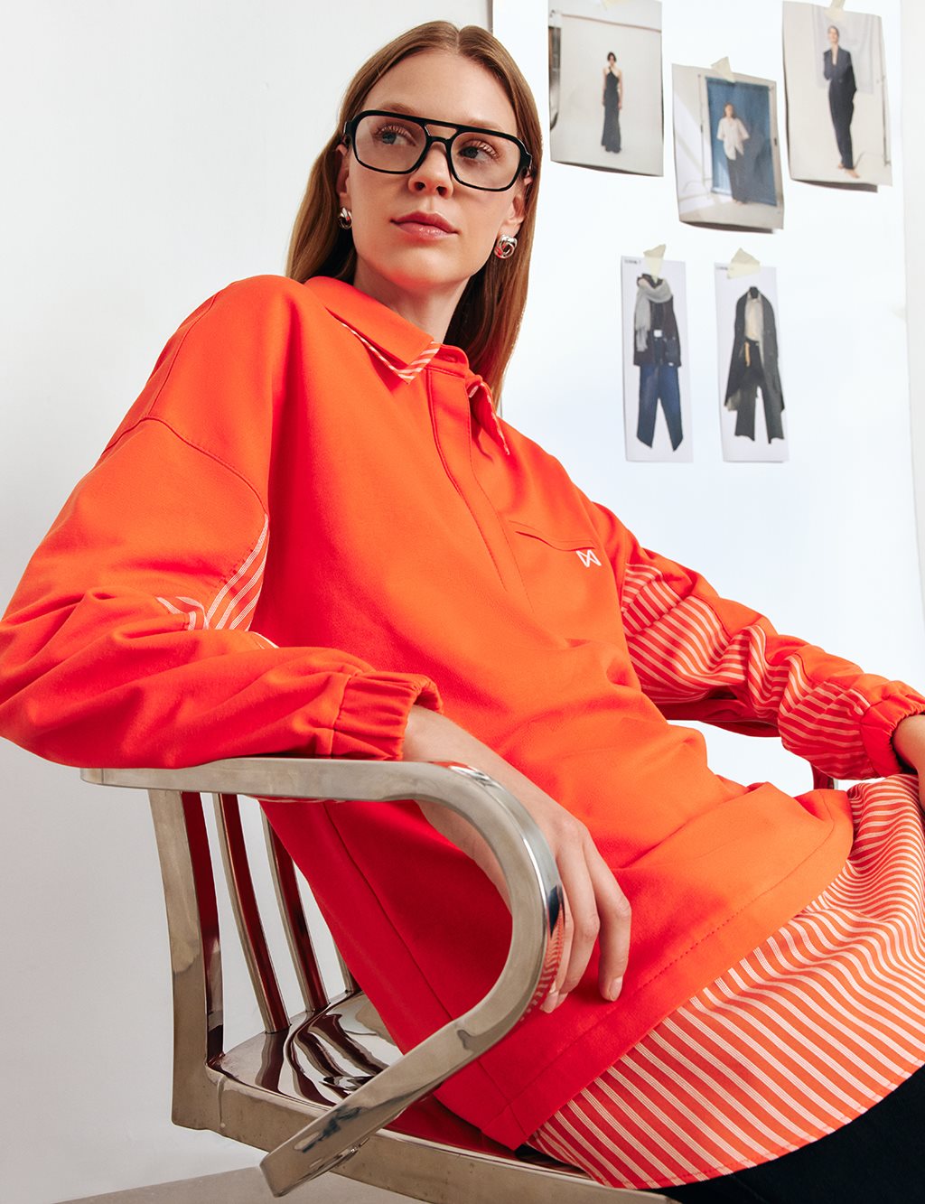 Layered Shirt Collar Garnished Tunic in Coral