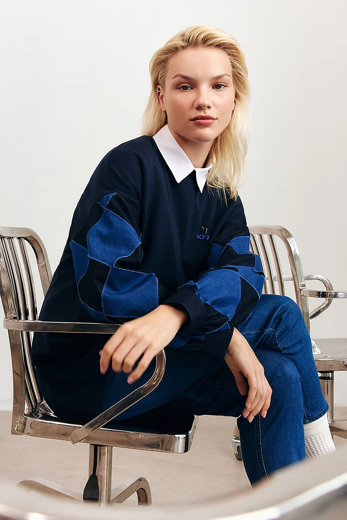 Denim Panel Sweatshirt Dark Navy