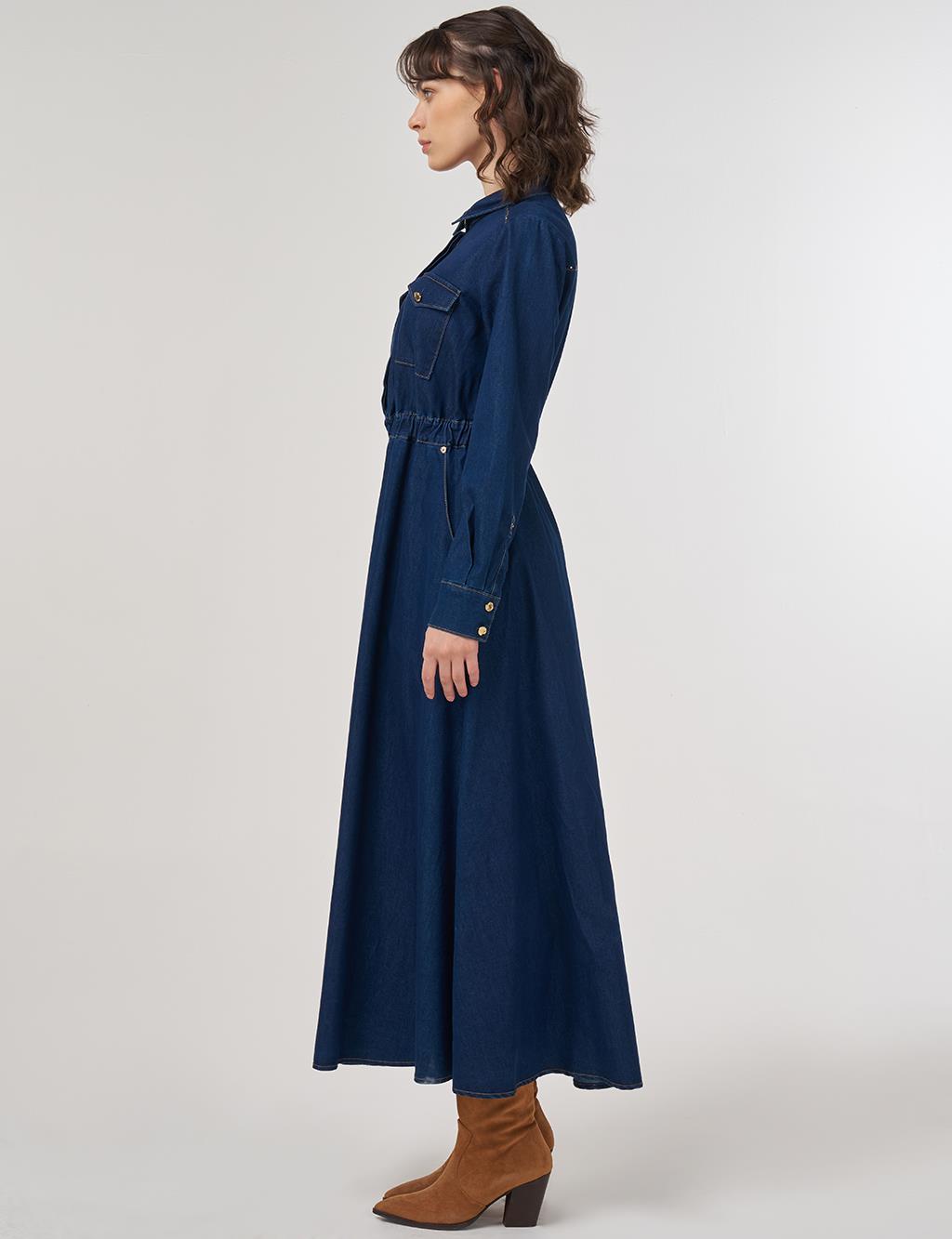 Hotfix Printed Denim Maxi Dress Navy