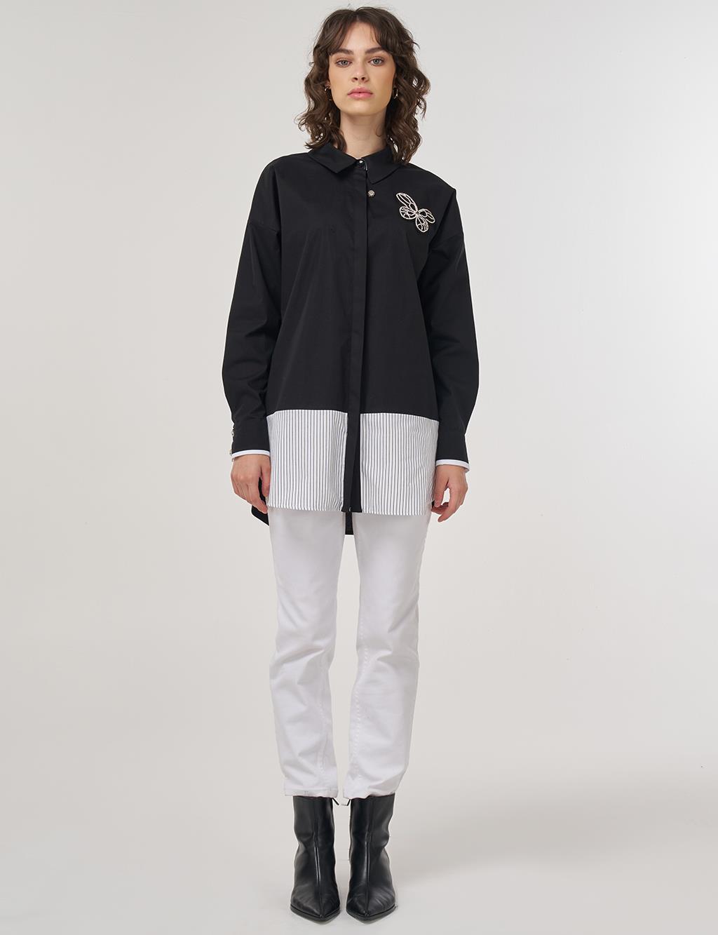 Butterfly Appliqué Cotton Tunic – Black