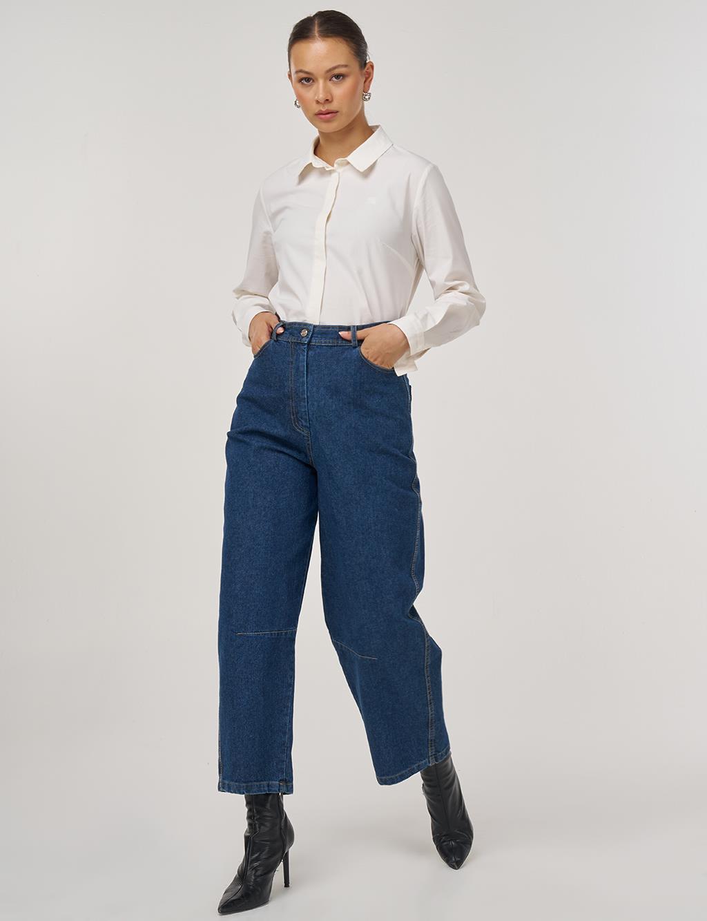 Stitch Detail Denim Pants Navy
