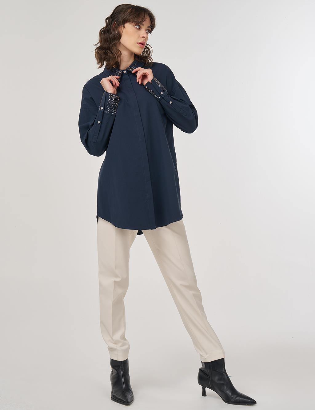 100% Cotton Hotfix Printed Tunic – Dark Navy 