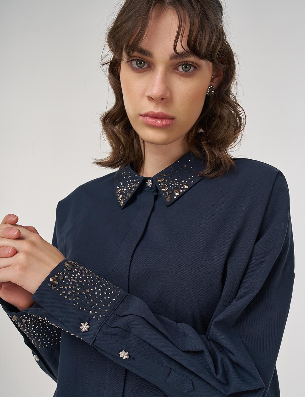 100% Cotton Hotfix Printed Tunic – Dark Navy 