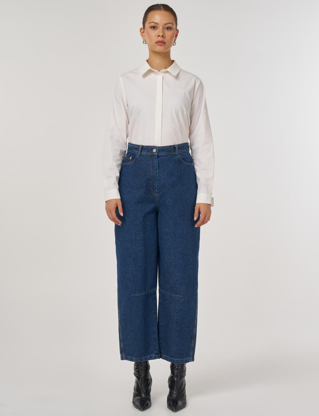 Stitch Detail Denim Pants Navy