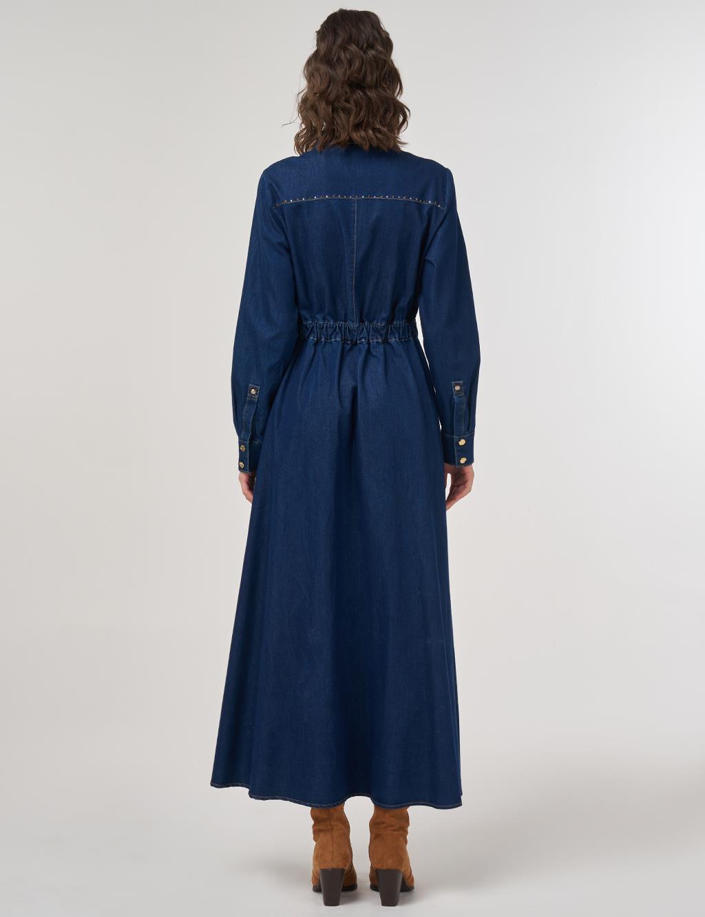 Hotfix Printed Denim Maxi Dress Navy
