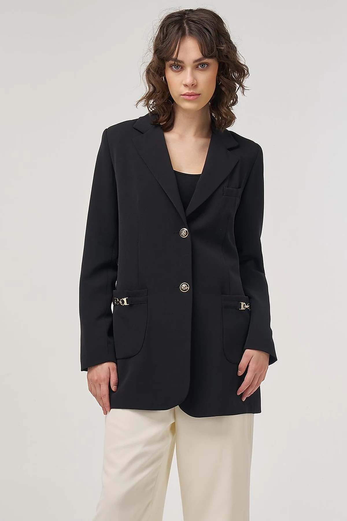 Çift Düğmeli Blazer Ceket Siyah 