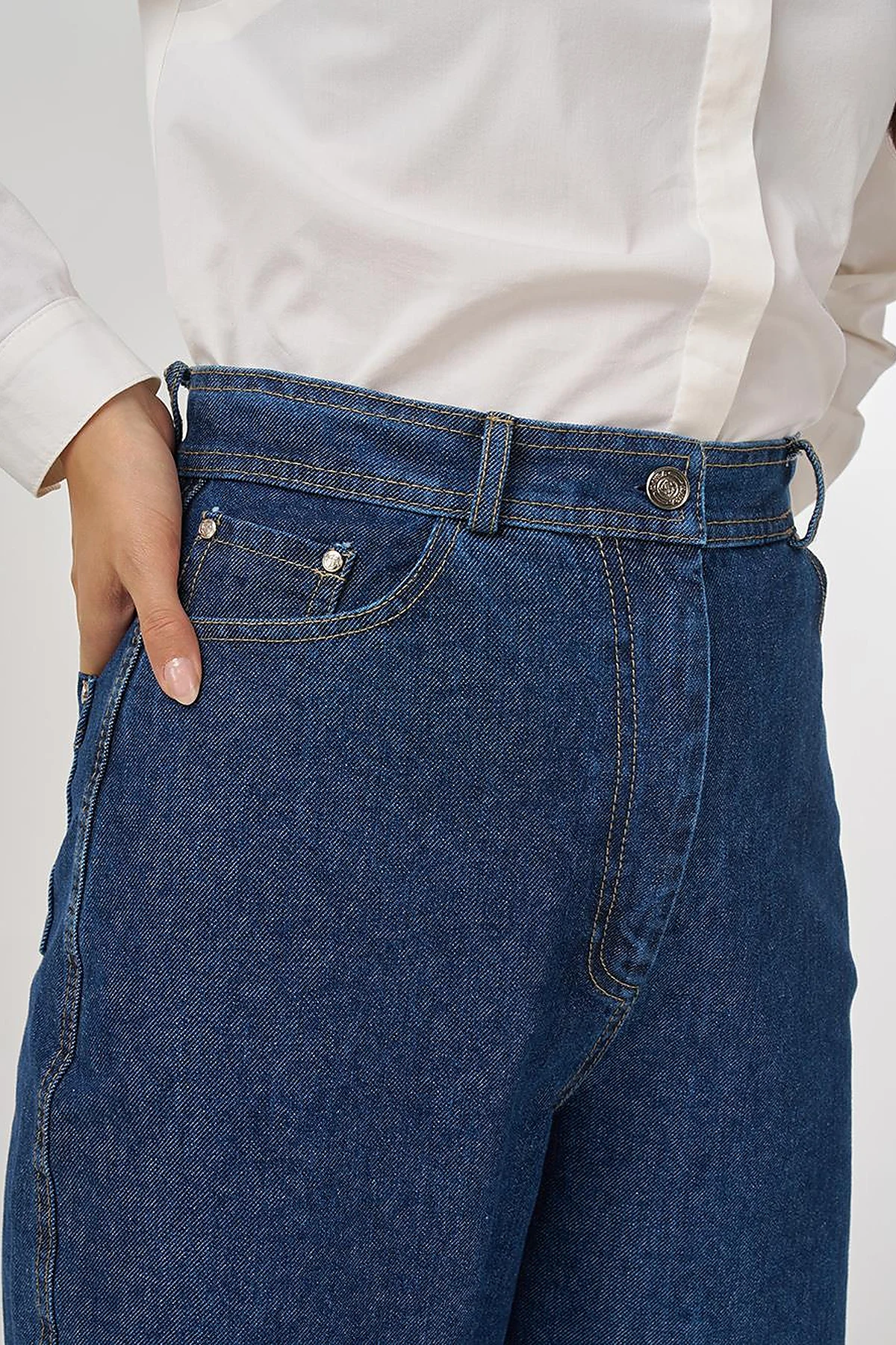 Stitch Detail Denim Pants Navy