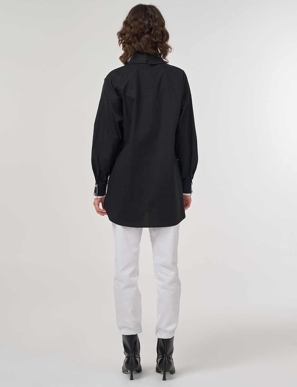 Butterfly Appliqué Cotton Tunic – Black