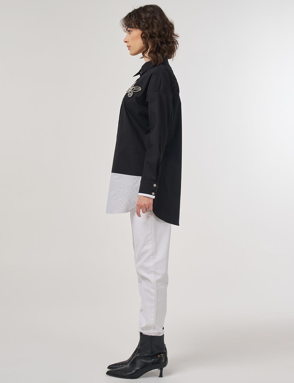 Butterfly Appliqué Cotton Tunic – Black