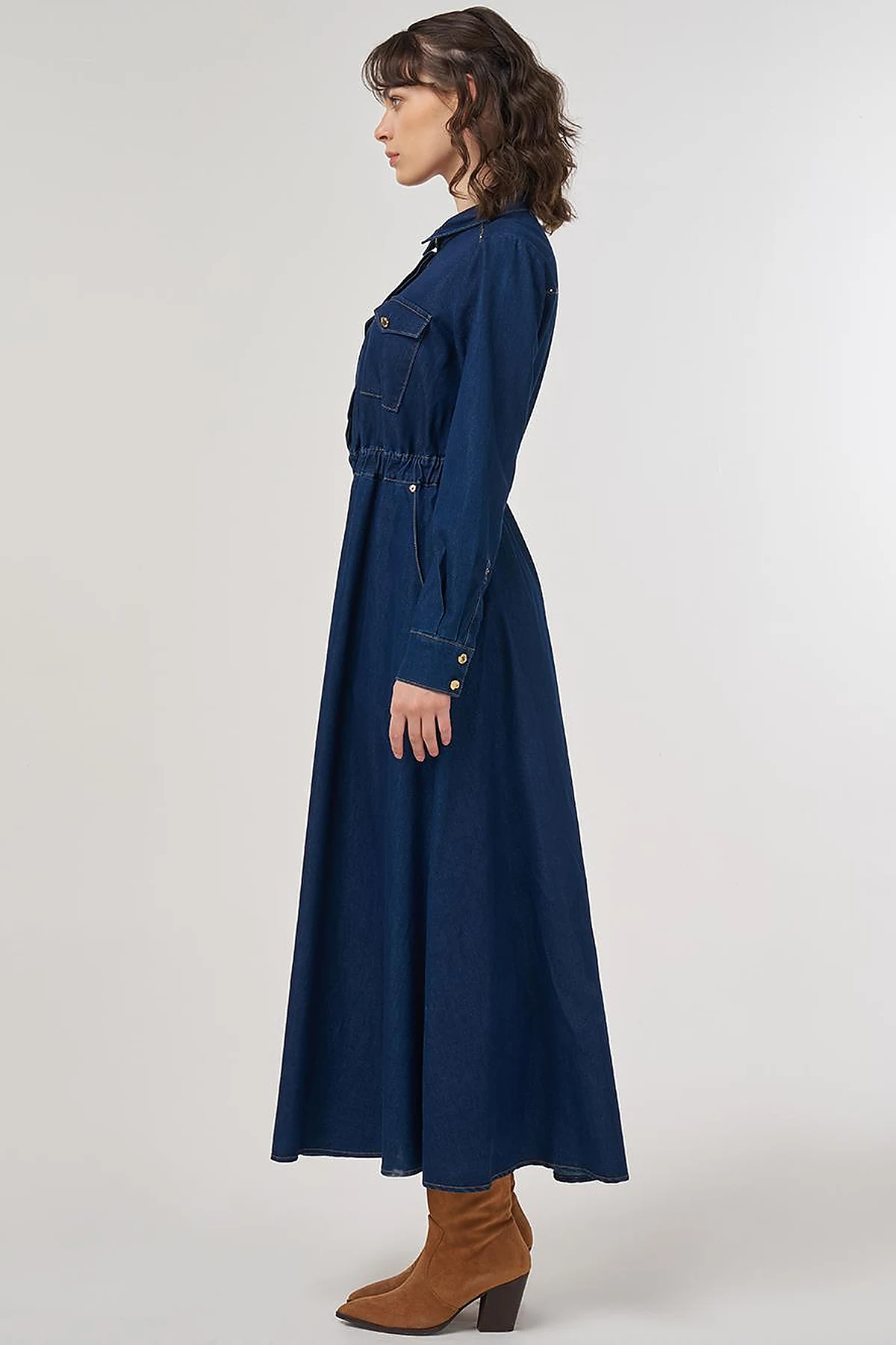Hotfix Printed Denim Maxi Dress Navy