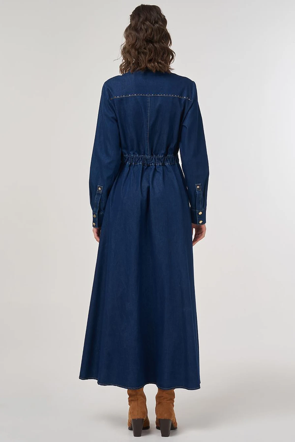 Hotfix Printed Denim Maxi Dress Navy