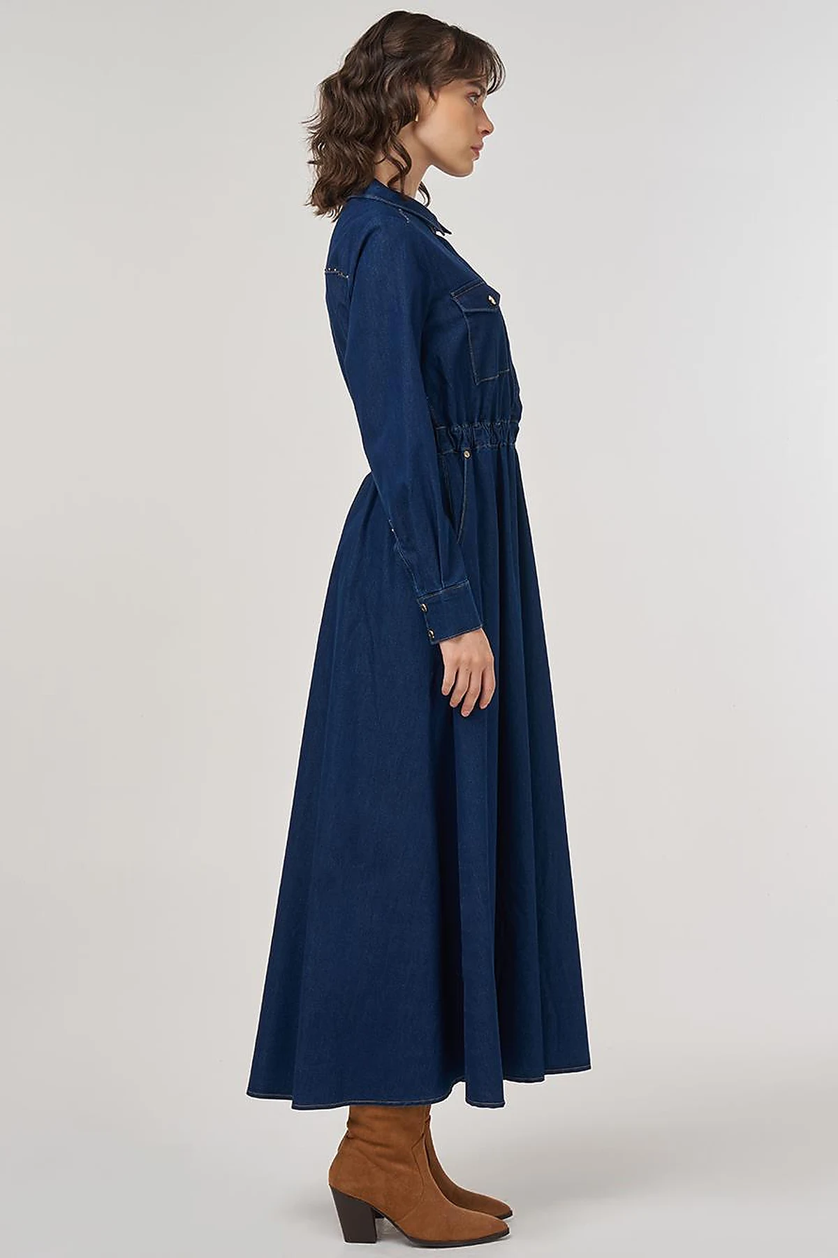Hotfix Printed Denim Maxi Dress Navy
