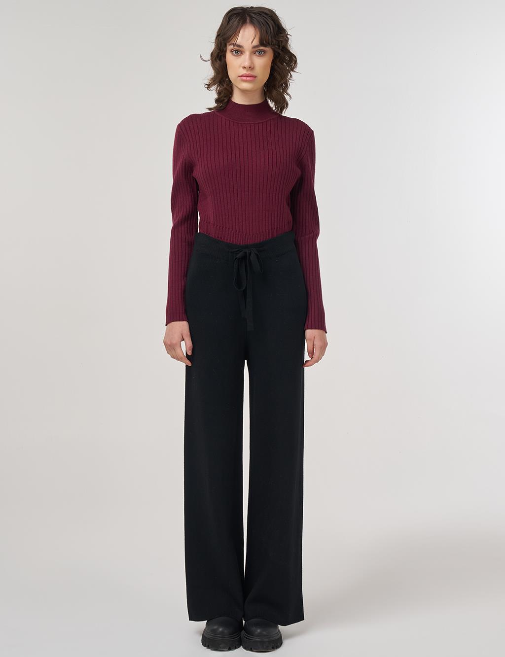 Drawstring Viscose Knit Pants Black