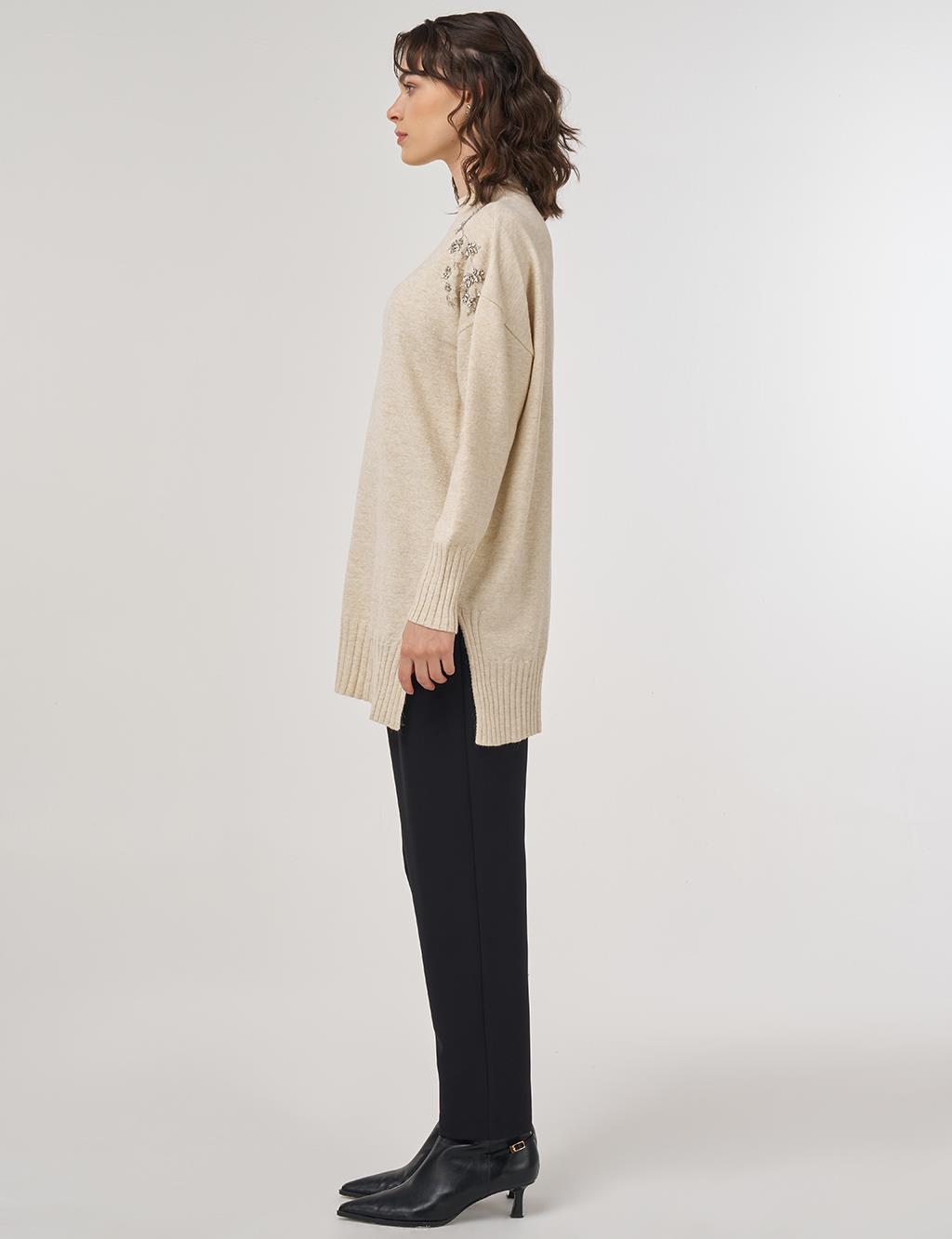 Stone-Embellished Knit Tunic Stone