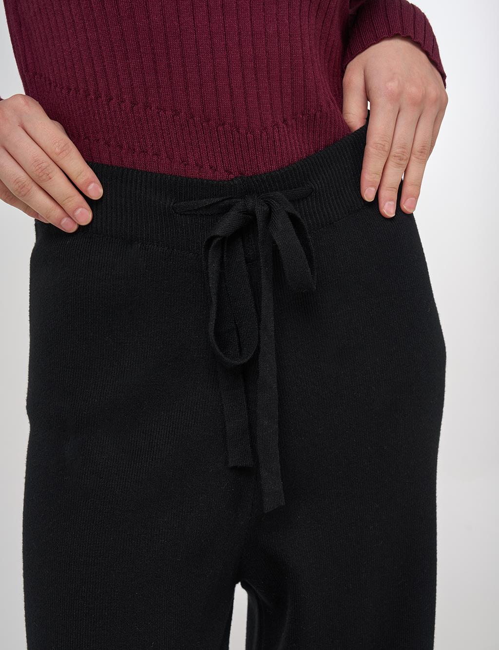Drawstring Viscose Knit Pants Black