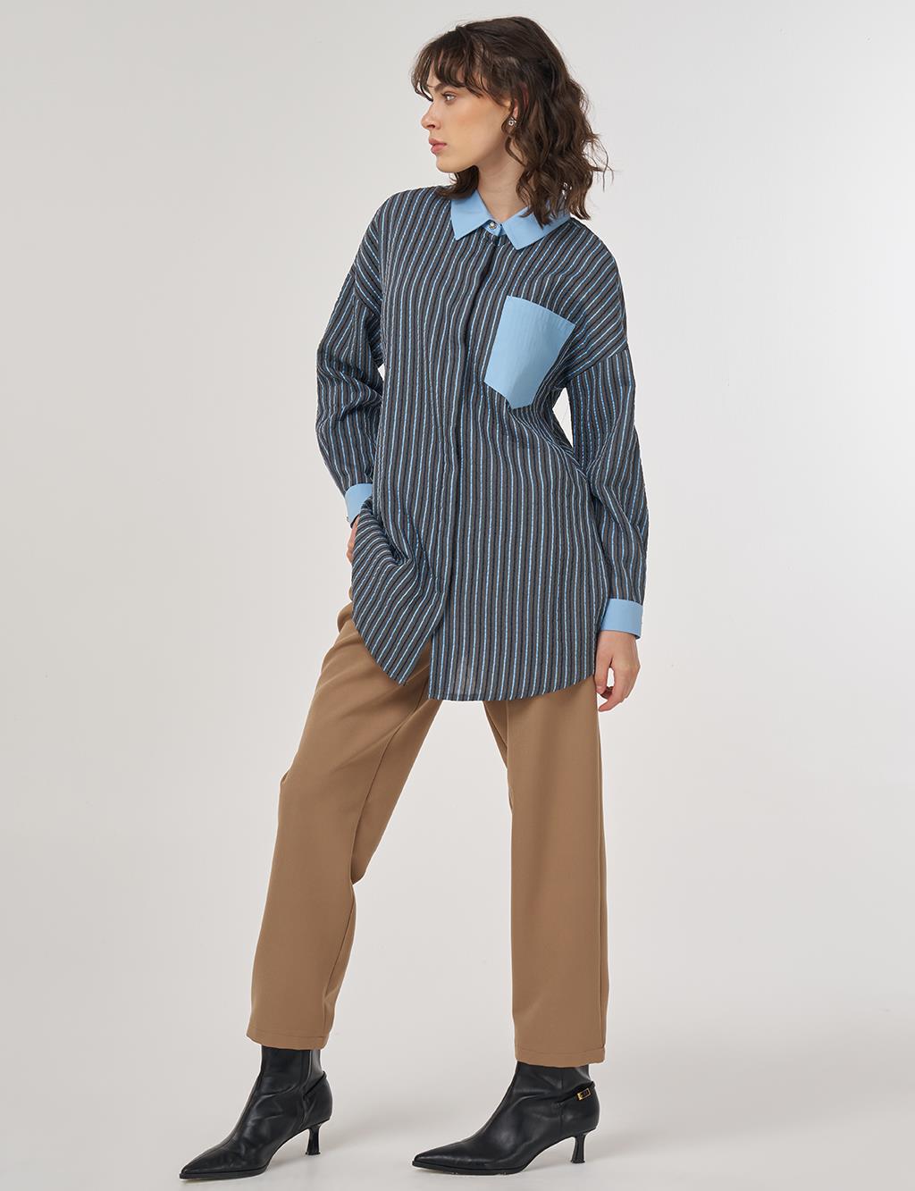 Fabric-Trimed Viscose Tunic – Dusty Gray 