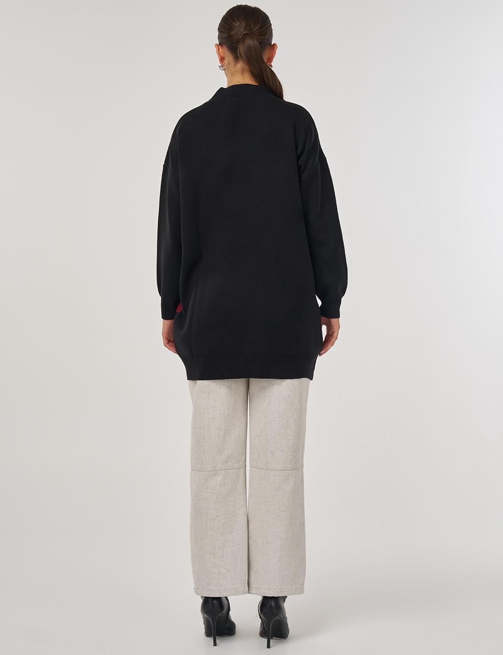 Abstract Pattern Knit Tunic – Black 