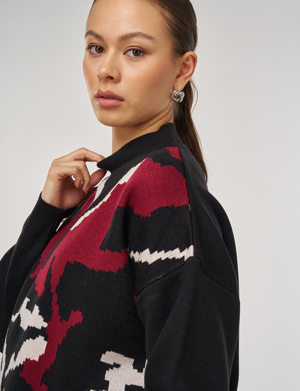Abstract Pattern Knit Tunic – Black 