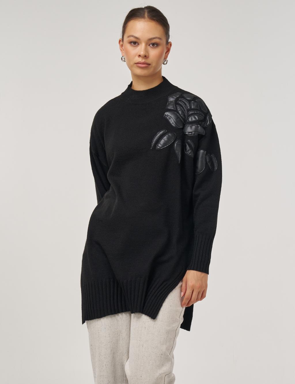 Appliqué Knit Tunic Black
