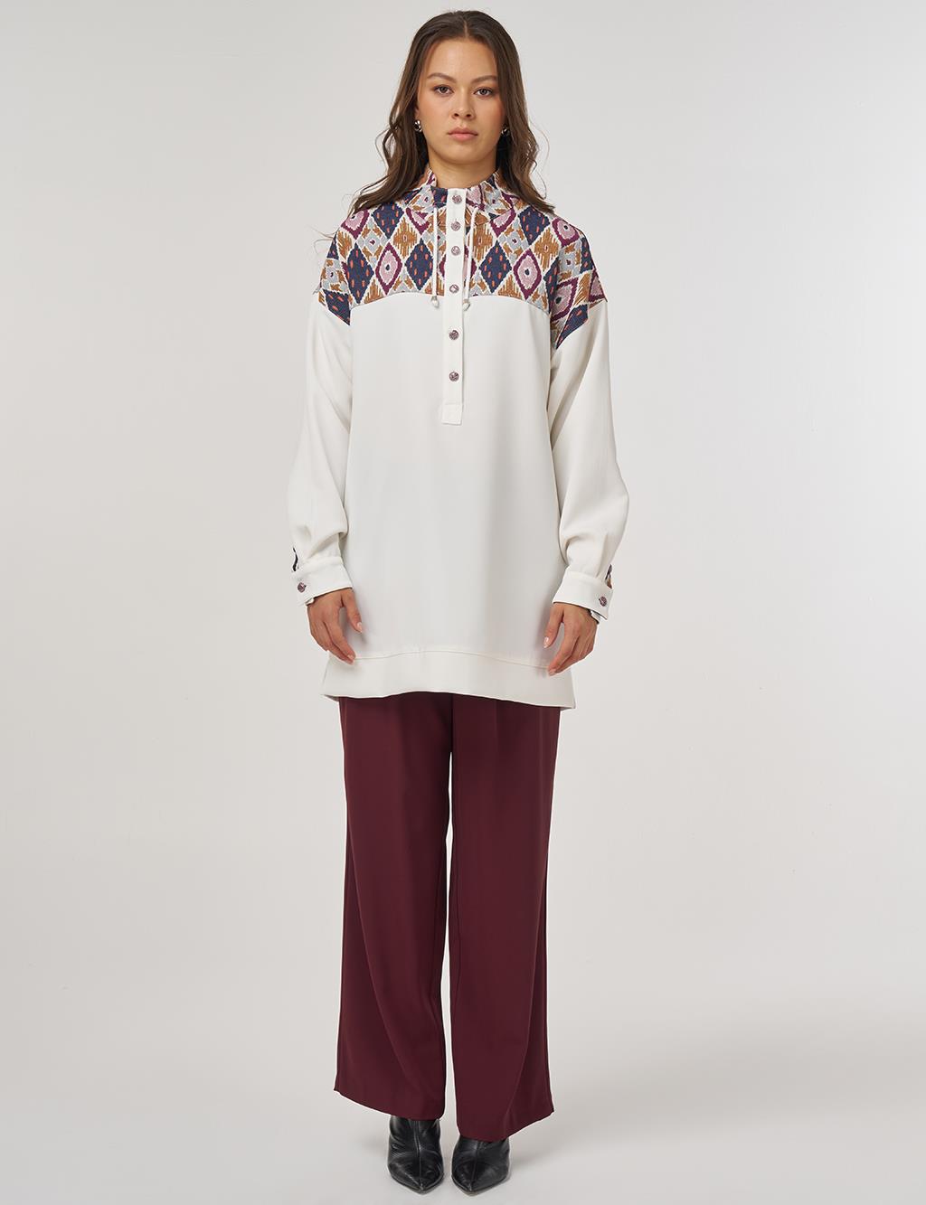 Stand Collar Sweatshirt – Ecru 
