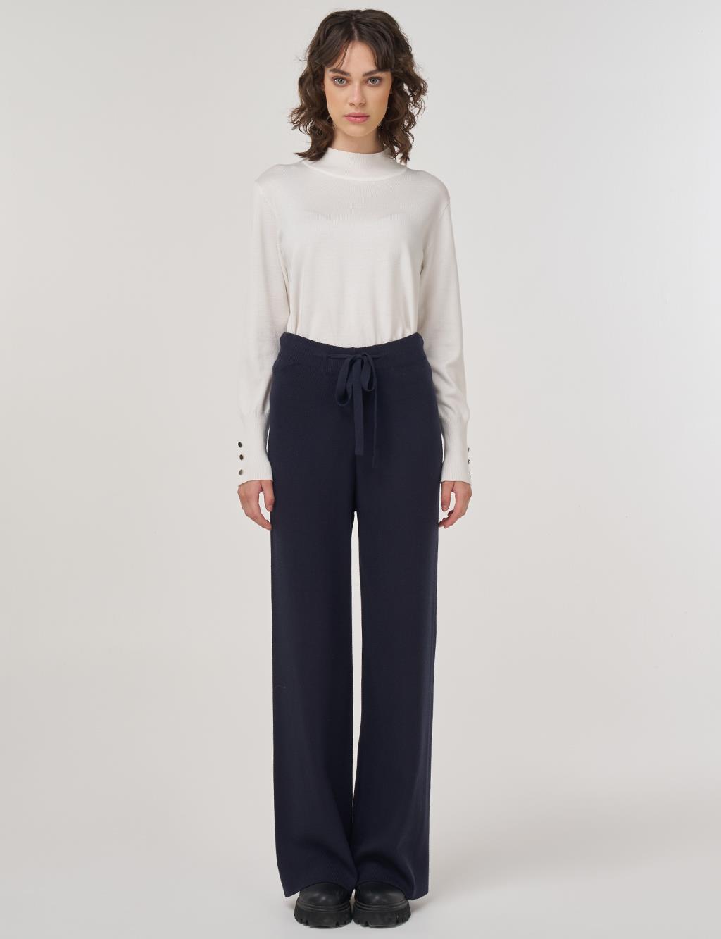 Drawstring Viscose Knit Pants Dark Navy 