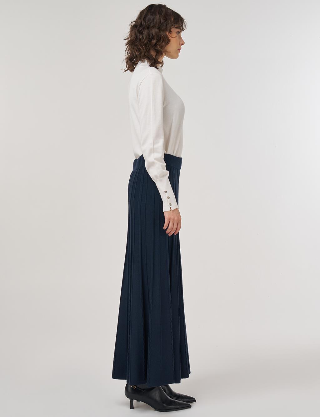 Yüksek Bel​ Viskon Triko Etek Koyu Lacivert 