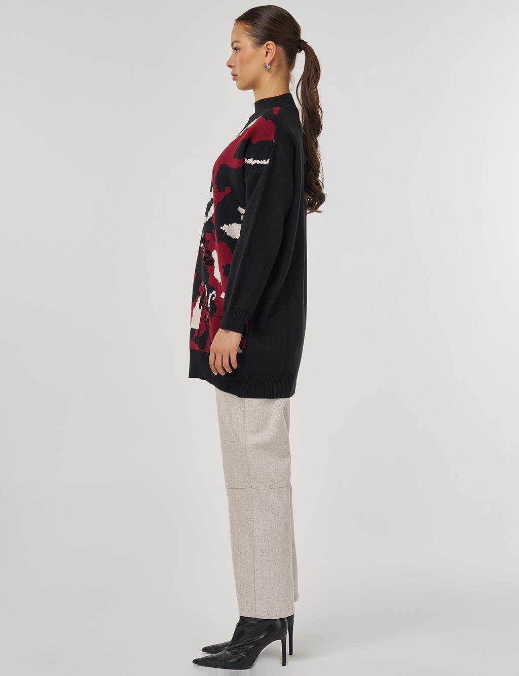 Abstract Pattern Knit Tunic – Black 