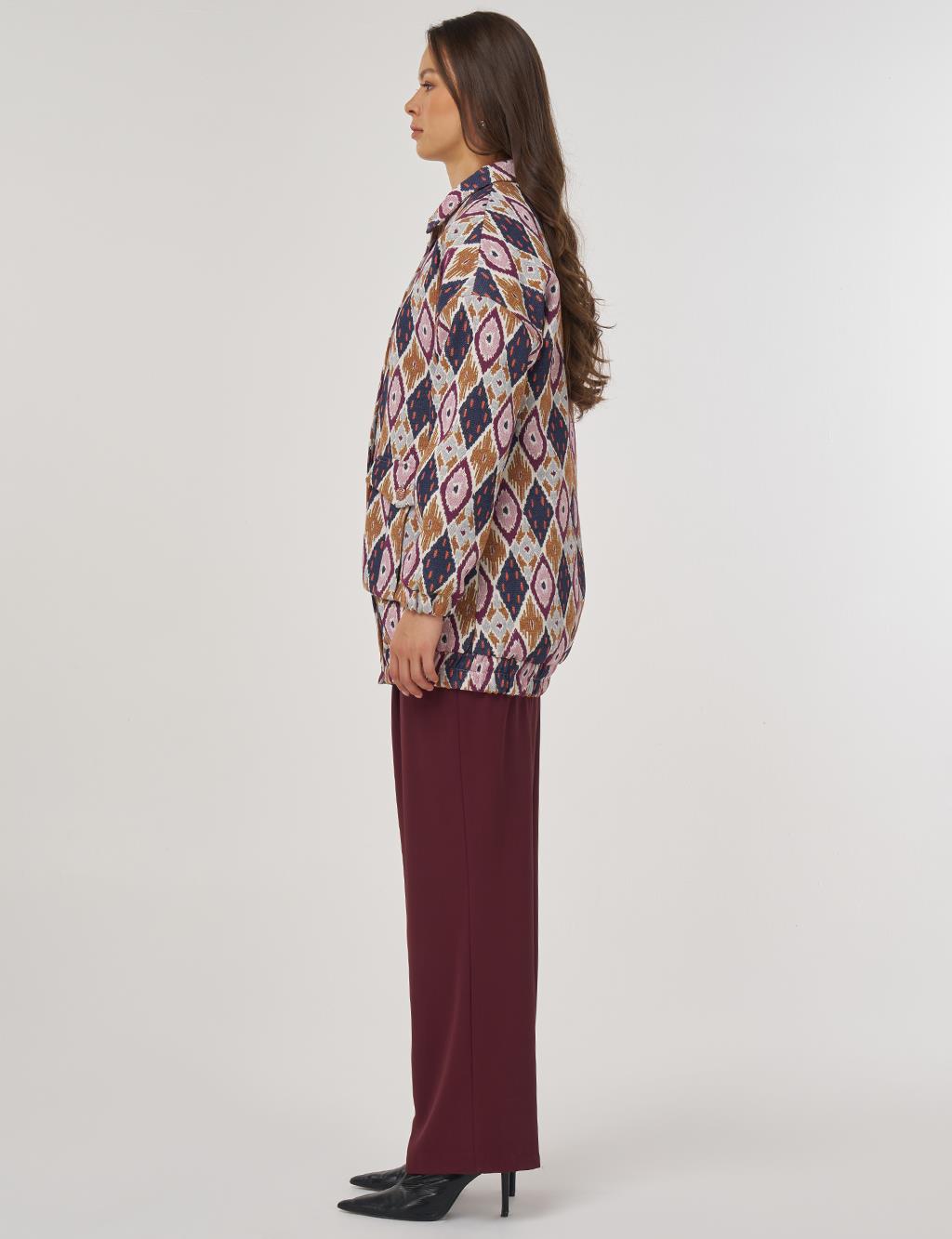 Geometric Pattern Bomber Jacket – Navy Blue 