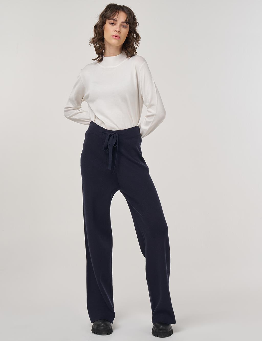 Drawstring Viscose Knit Pants Dark Navy 