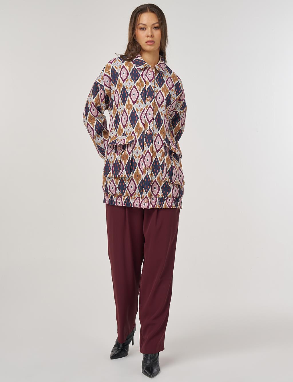 Geometric Pattern Bomber Jacket – Navy Blue 