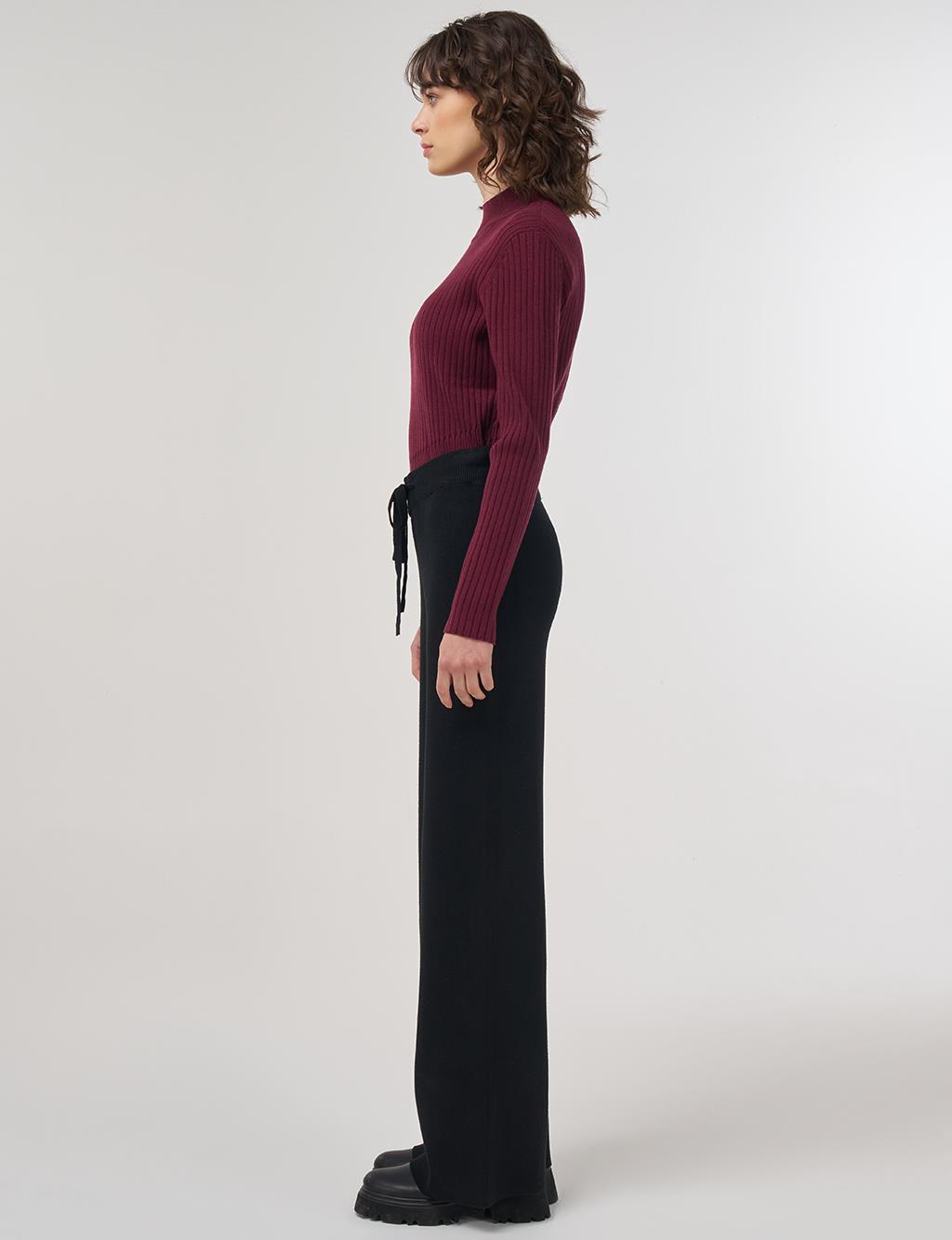 Drawstring Viscose Knit Pants Black