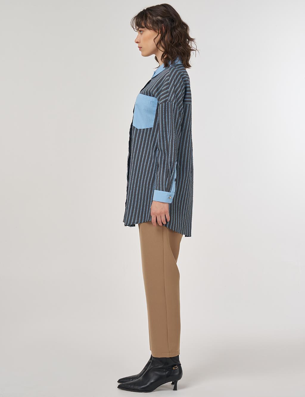 Fabric-Trimed Viscose Tunic – Dusty Gray 