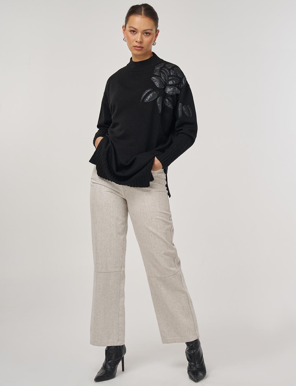Appliqué Knit Tunic Black