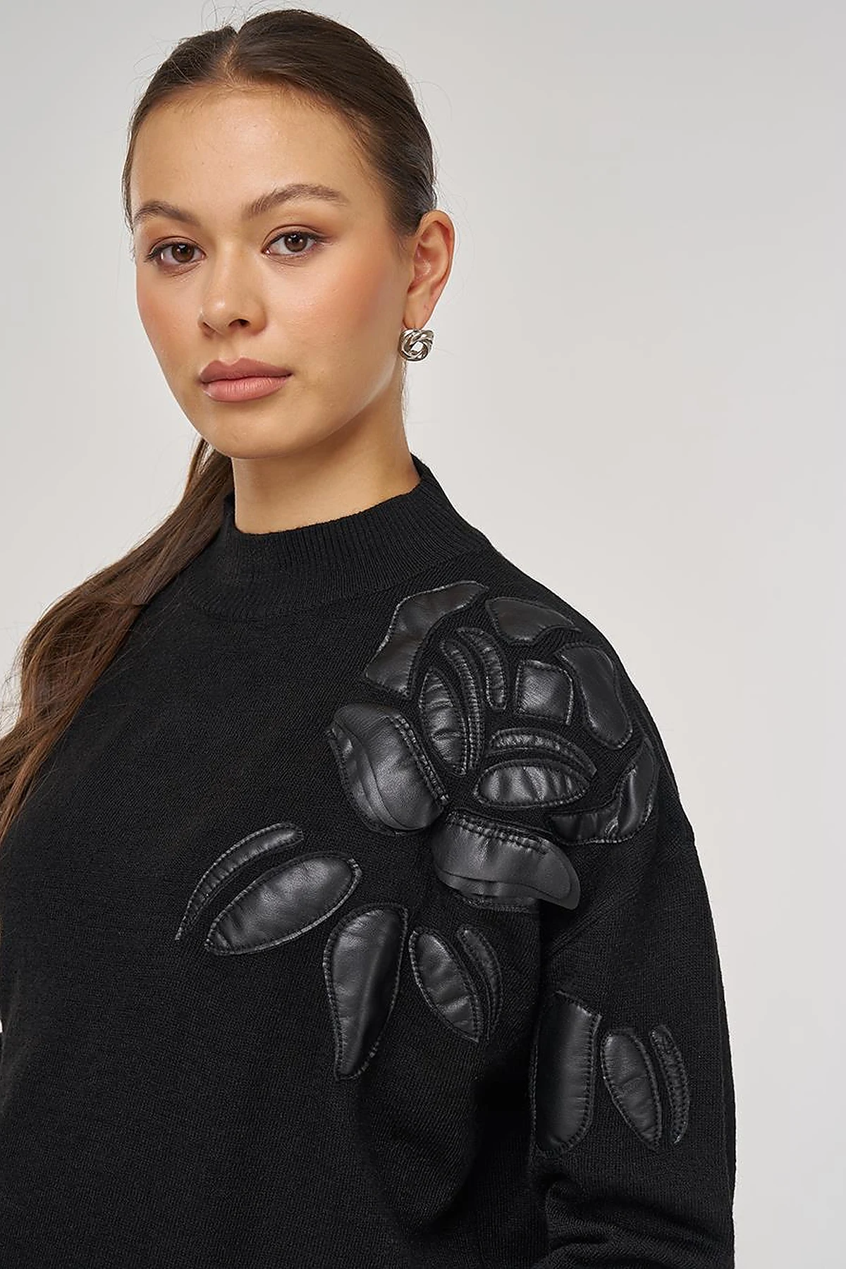 Appliqué Knit Tunic Black