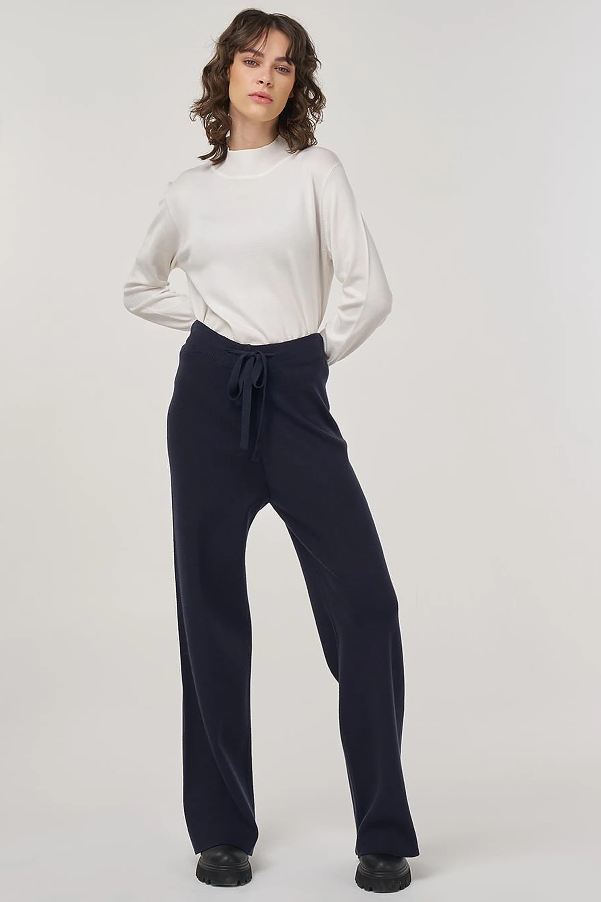 Drawstring Viscose Knit Pants Dark Navy 