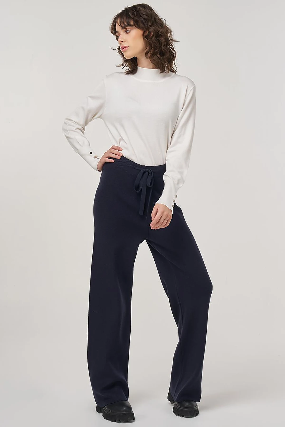 Drawstring Viscose Knit Pants Dark Navy 