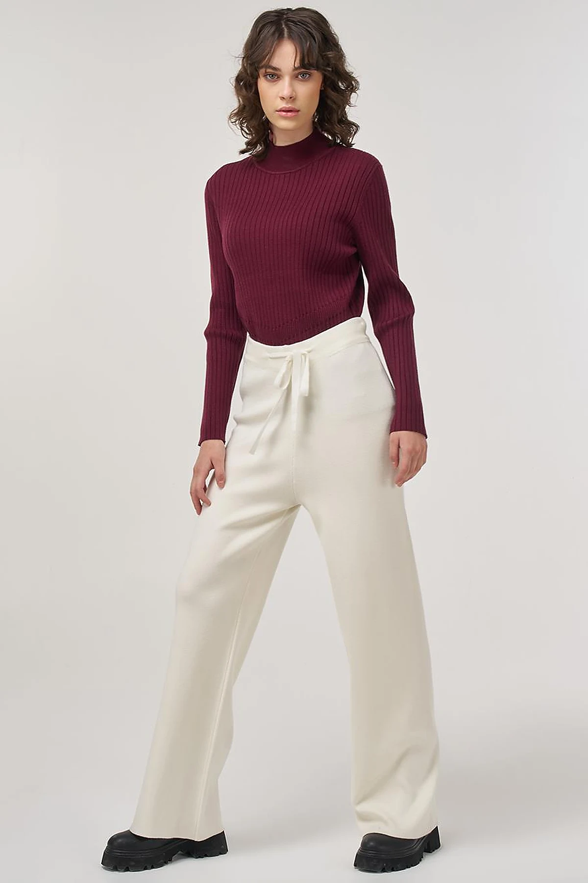Drawstring Viscose Knit Pants Cream 