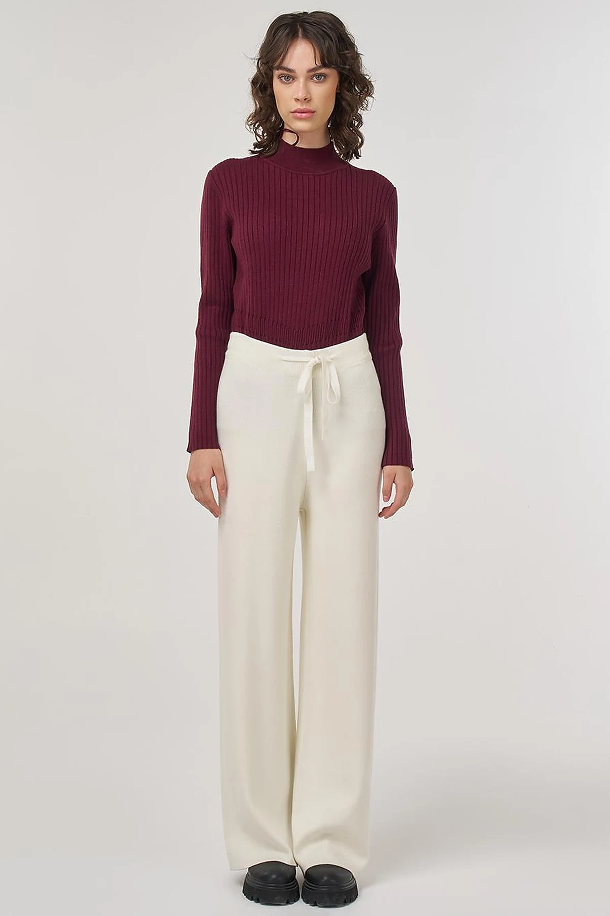 Drawstring Viscose Knit Pants Cream 
