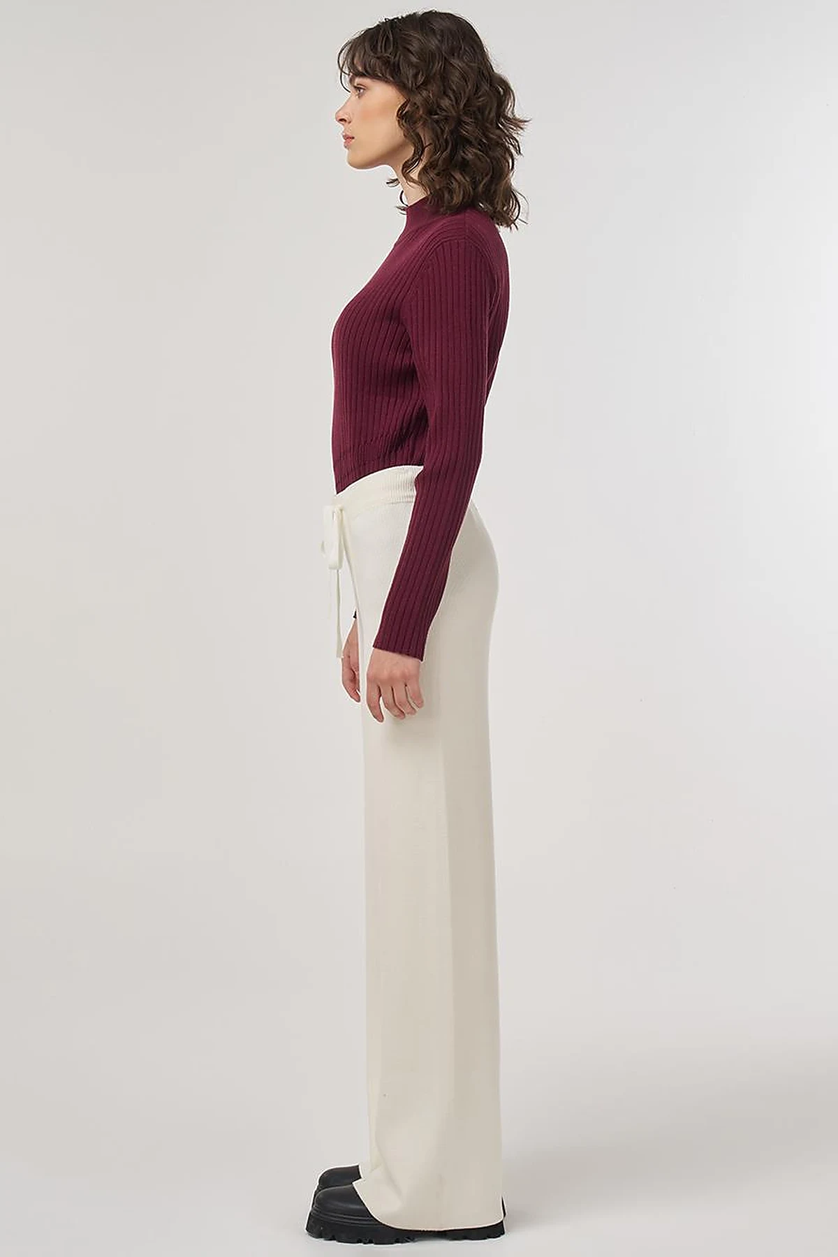 Drawstring Viscose Knit Pants Cream 