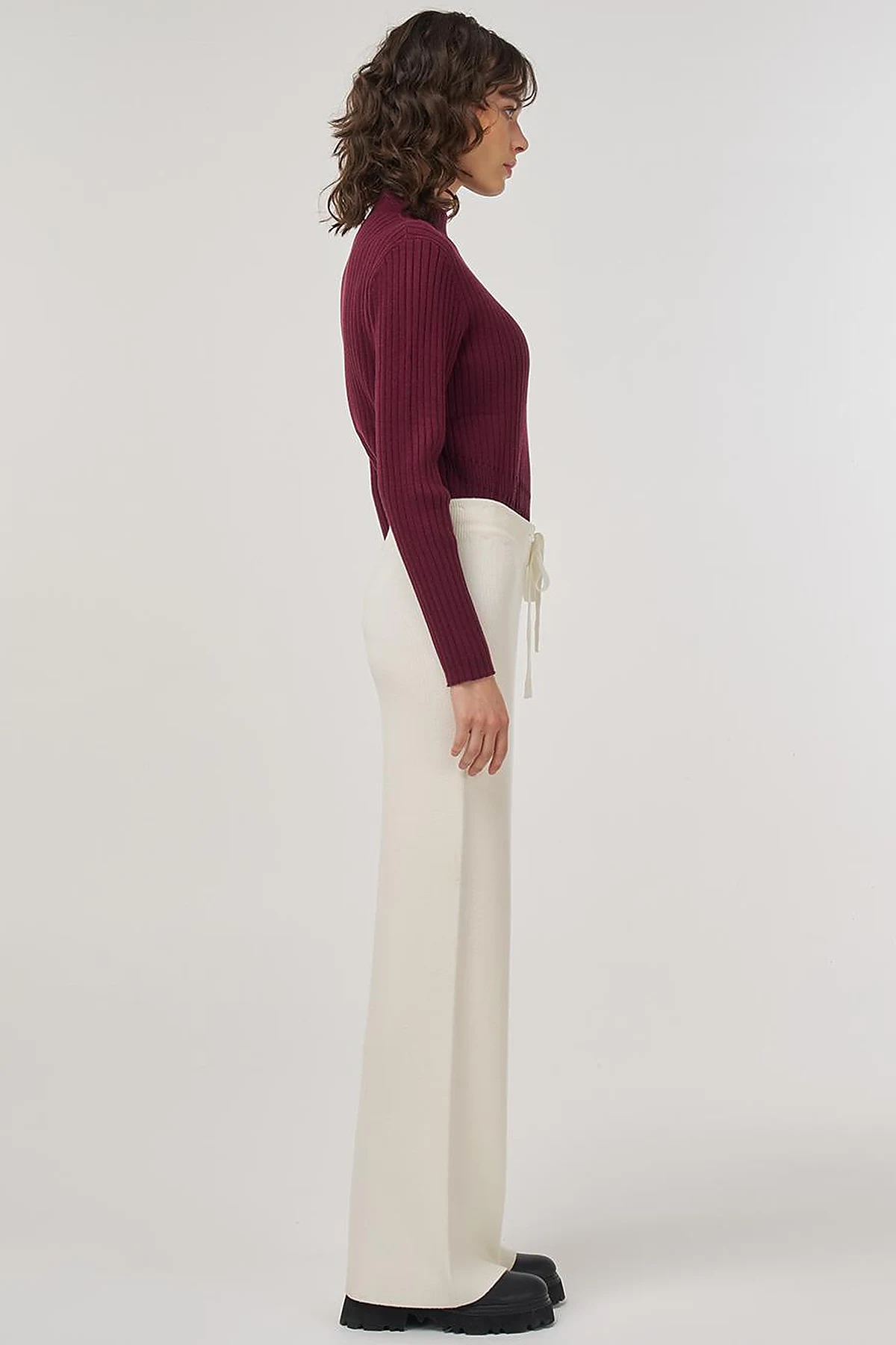 Drawstring Viscose Knit Pants Cream 