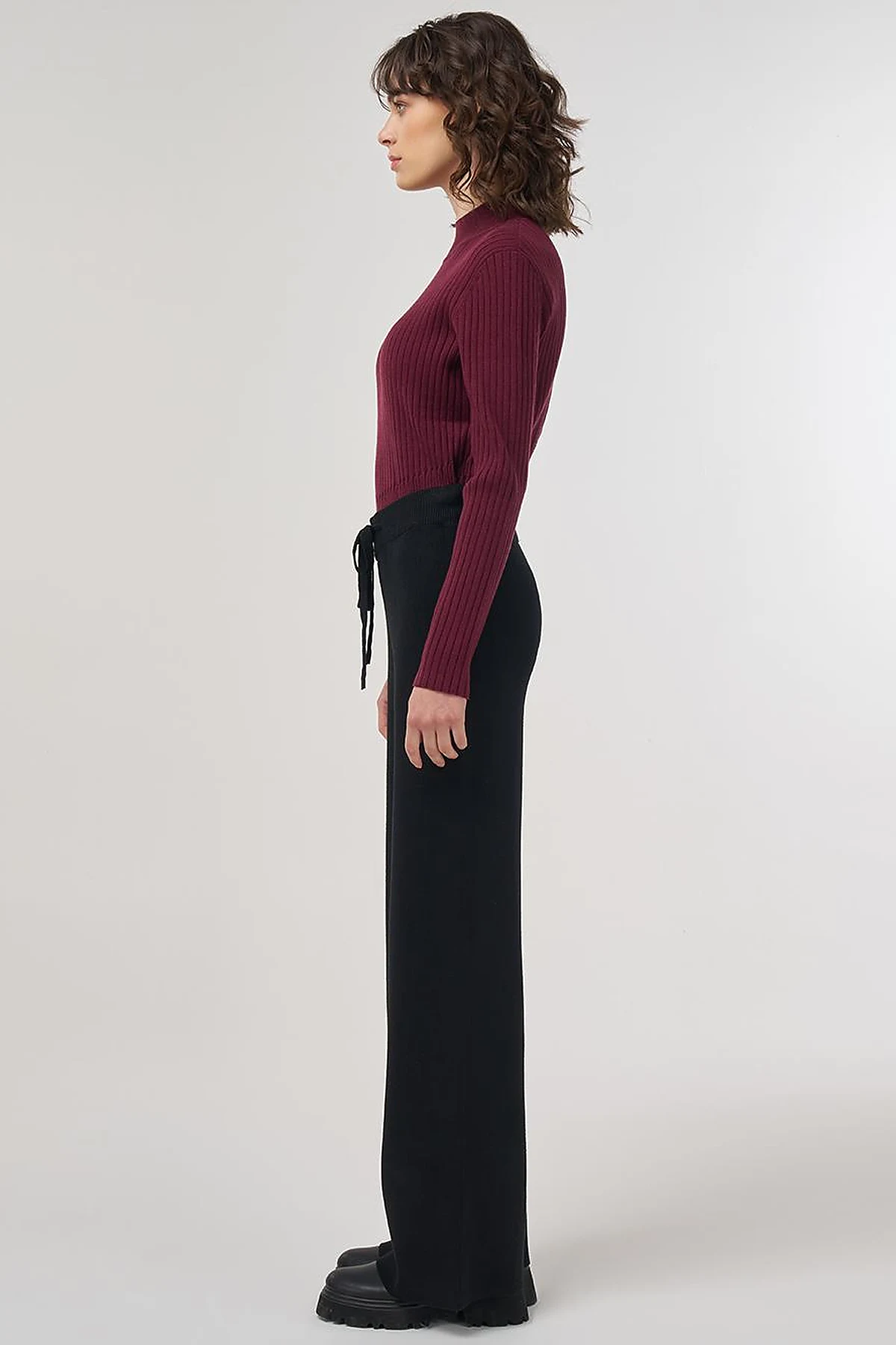 Drawstring Viscose Knit Pants Black