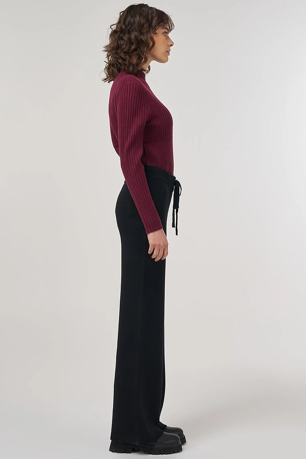 Drawstring Viscose Knit Pants Black