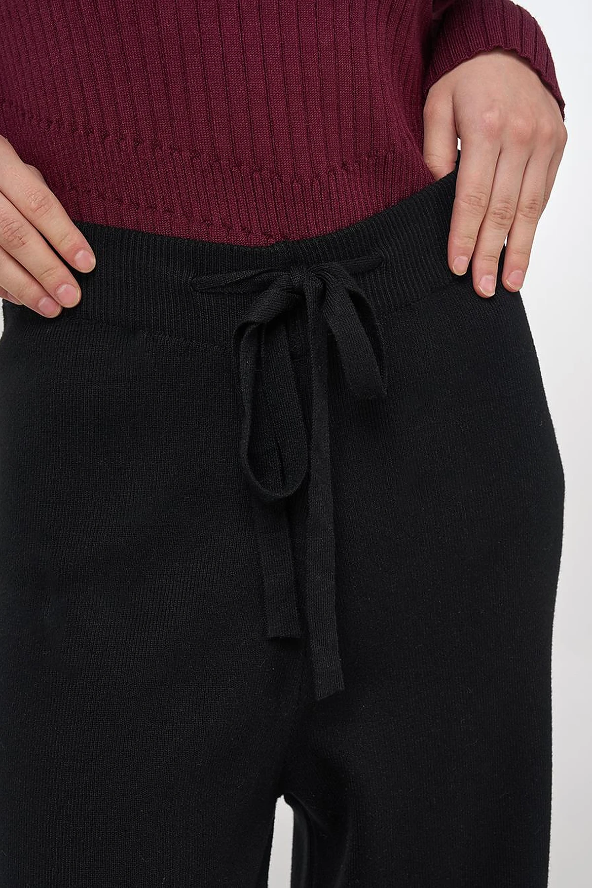 Drawstring Viscose Knit Pants Black