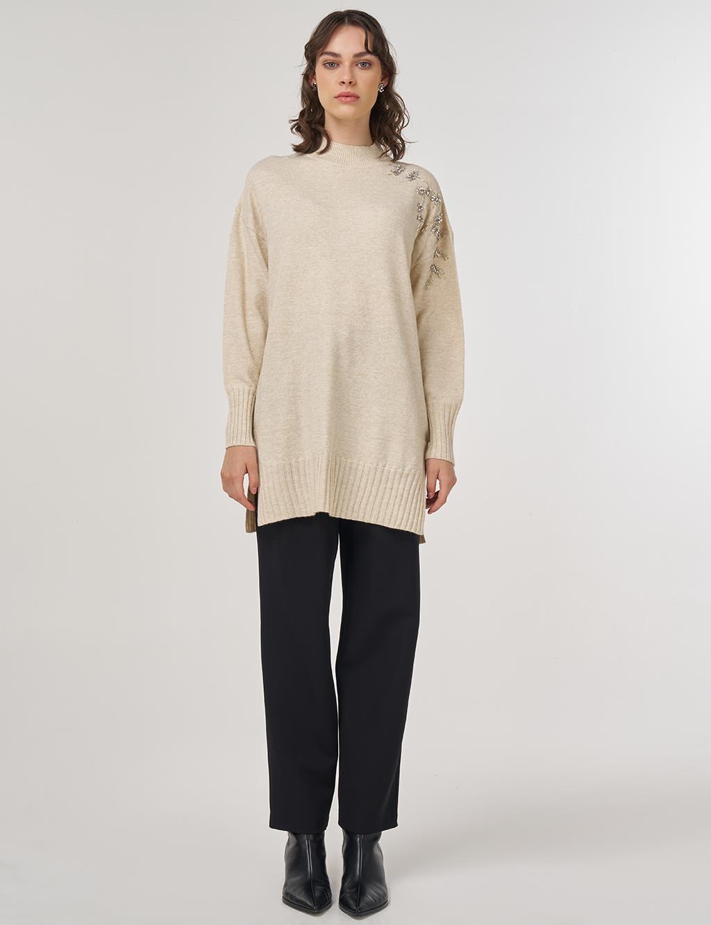 Stone-Embellished Knit Tunic Stone