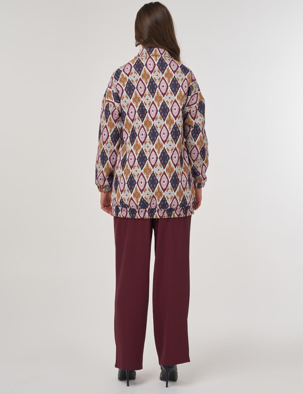 Geometric Pattern Bomber Jacket – Navy Blue 