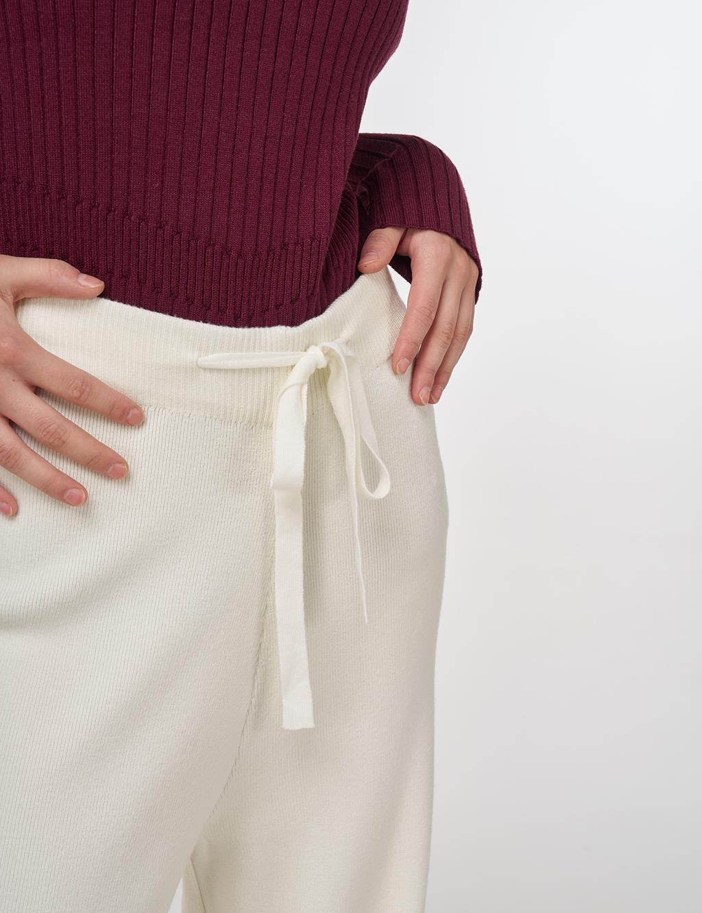 Drawstring Viscose Knit Pants Cream 